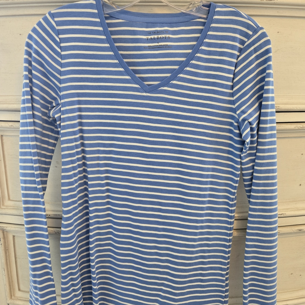 Talbots Blue and White Striped Tee